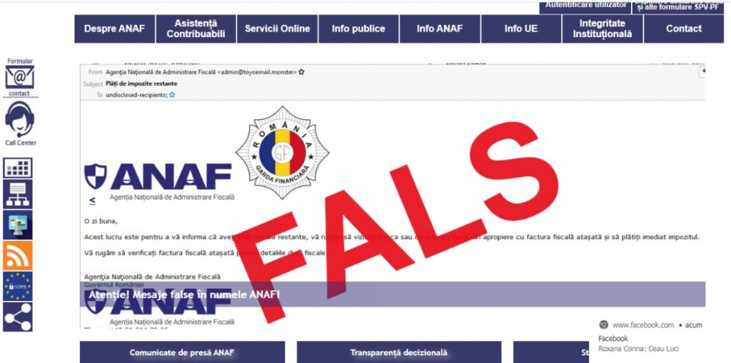 Atenție: mesaje false în numele ANAF privind plata impozitului pe 2022